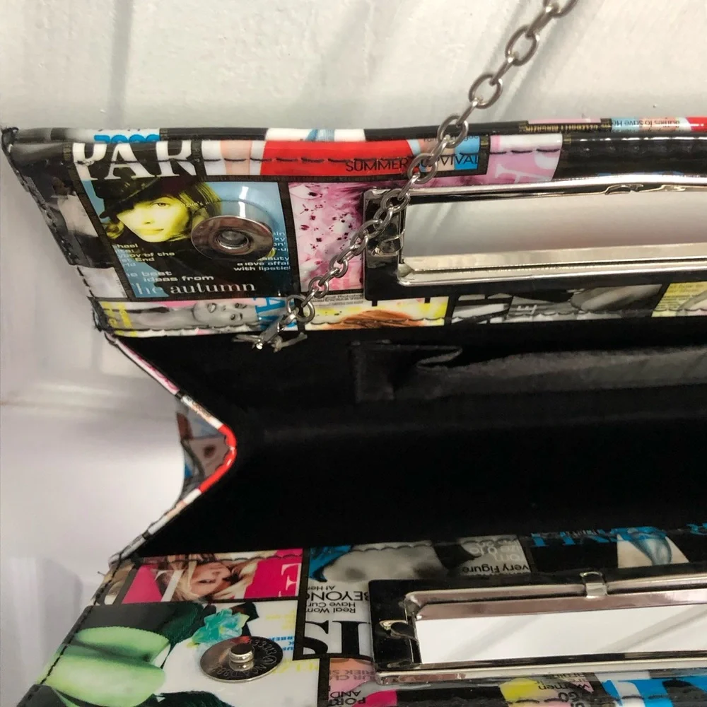 Fashion Magazine Cover Collage Chain Clutch - Multicolor
